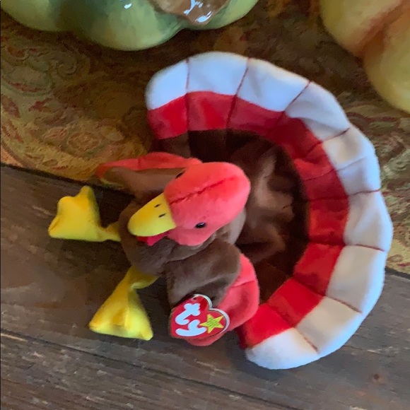 TY Rare Thanksgiving Gobbles Beanie Baby Turkey Stuffed Toy (new) - Picture 3 of 8